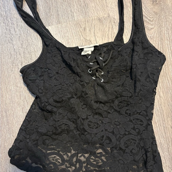 Papillon Blanc Tops - Papillon Blanc Black Lace Lace-Up Camisole